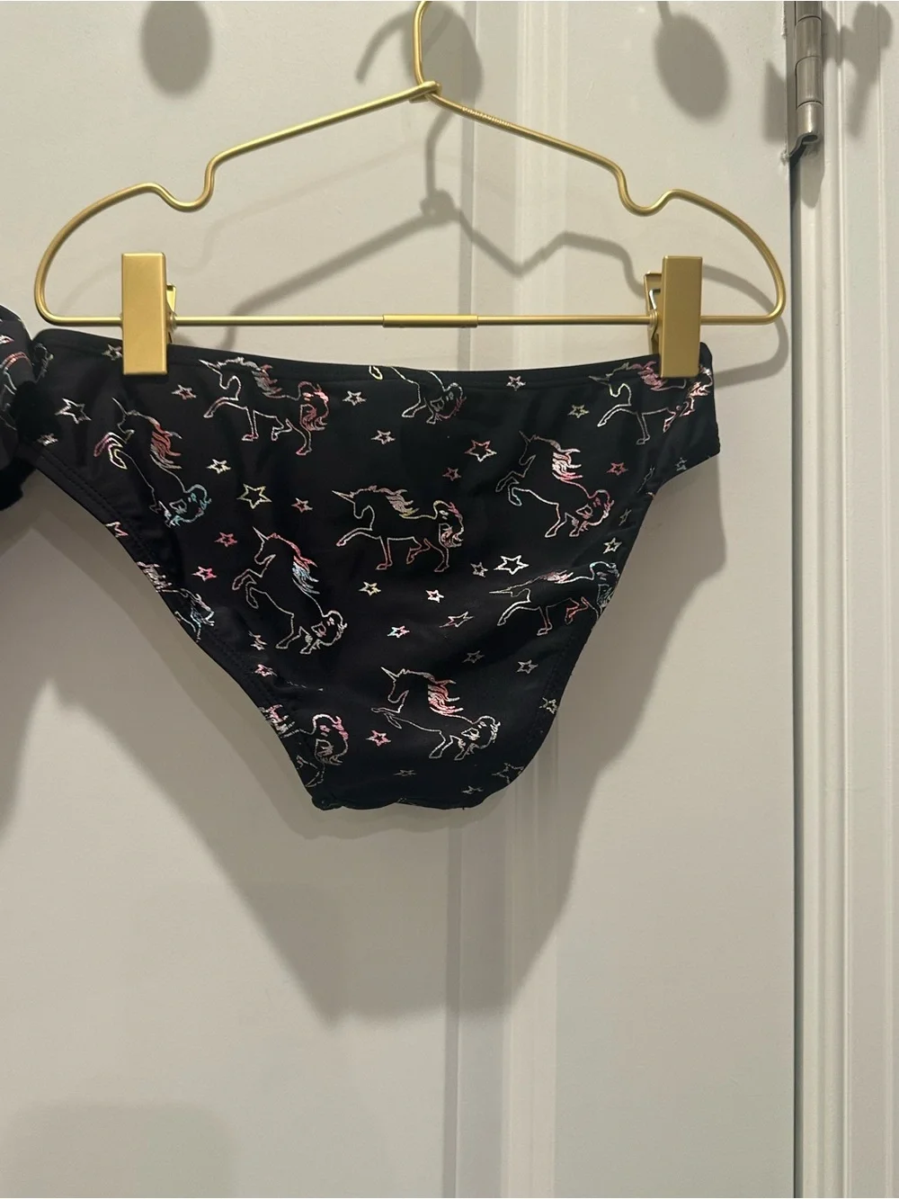 Black Unicorn Print Bikini Set with Rainbow Strap